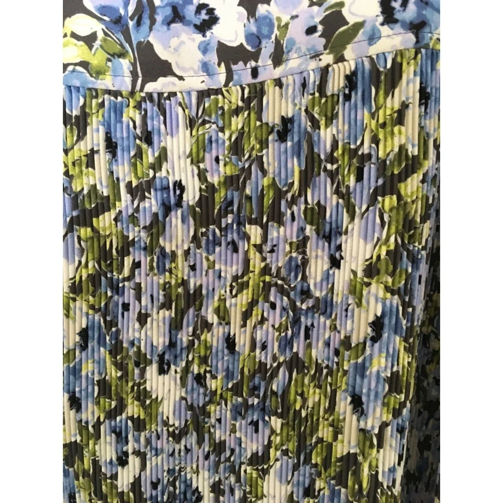 J Jill Granite Water Floral Bloom Accordion Pleat Sleeveless Dress Sz L